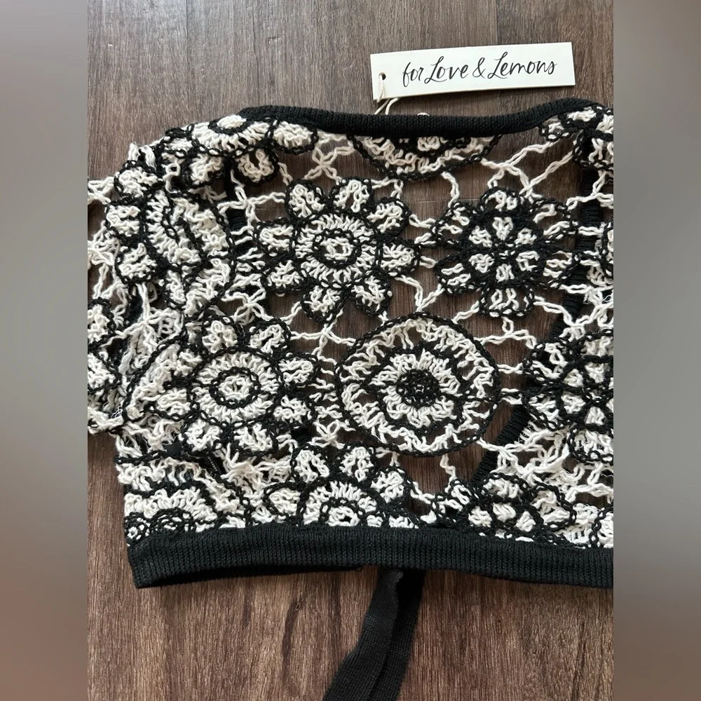 For Love and Lemons Sofia Crop Top In Black/White. NWT. Size XS